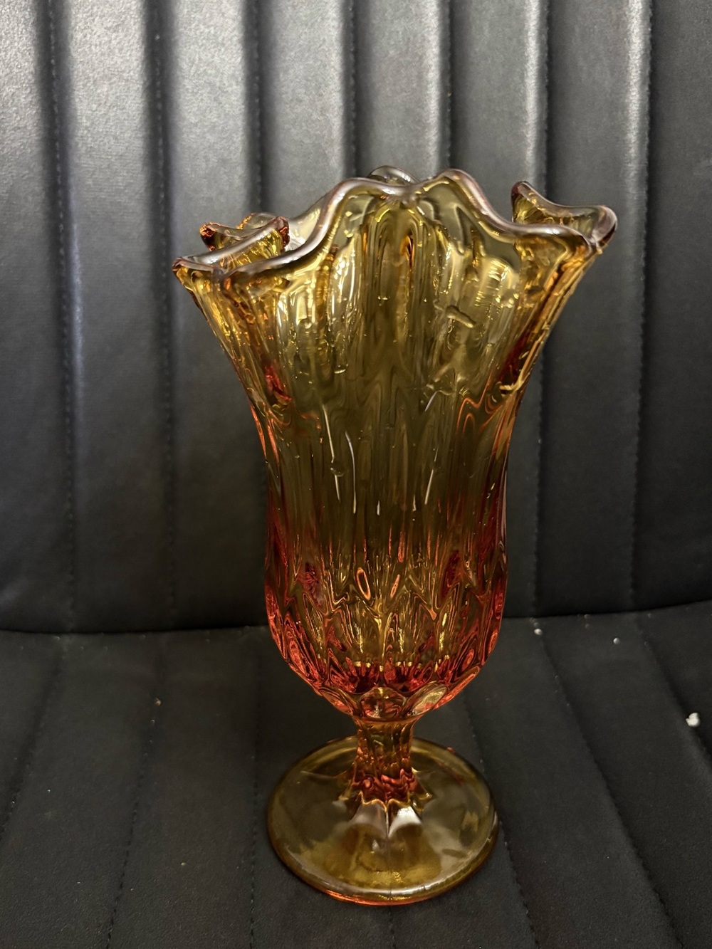 Fenton Amber-to-Orange Ruffled Pedestal Vase